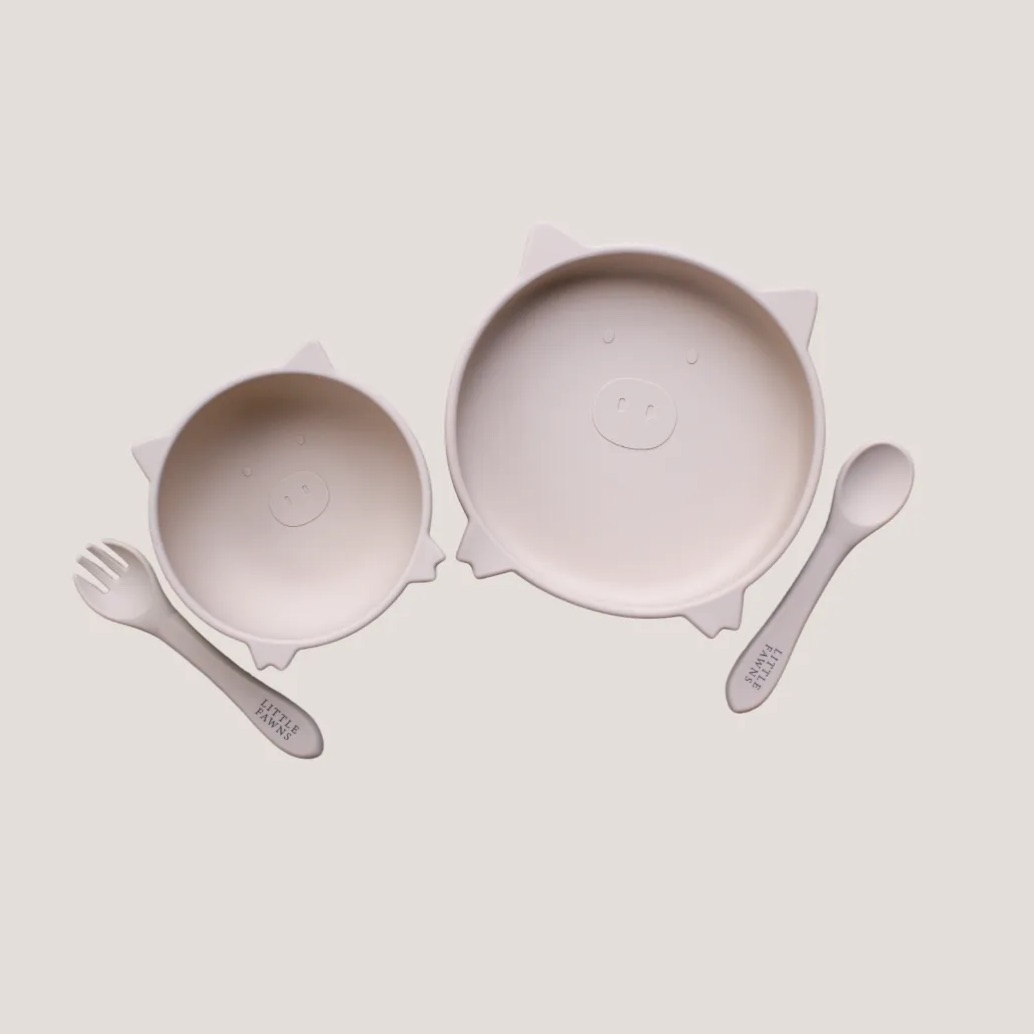 Silicone Suction Pig Bowl & Plate Set in Beach Sand