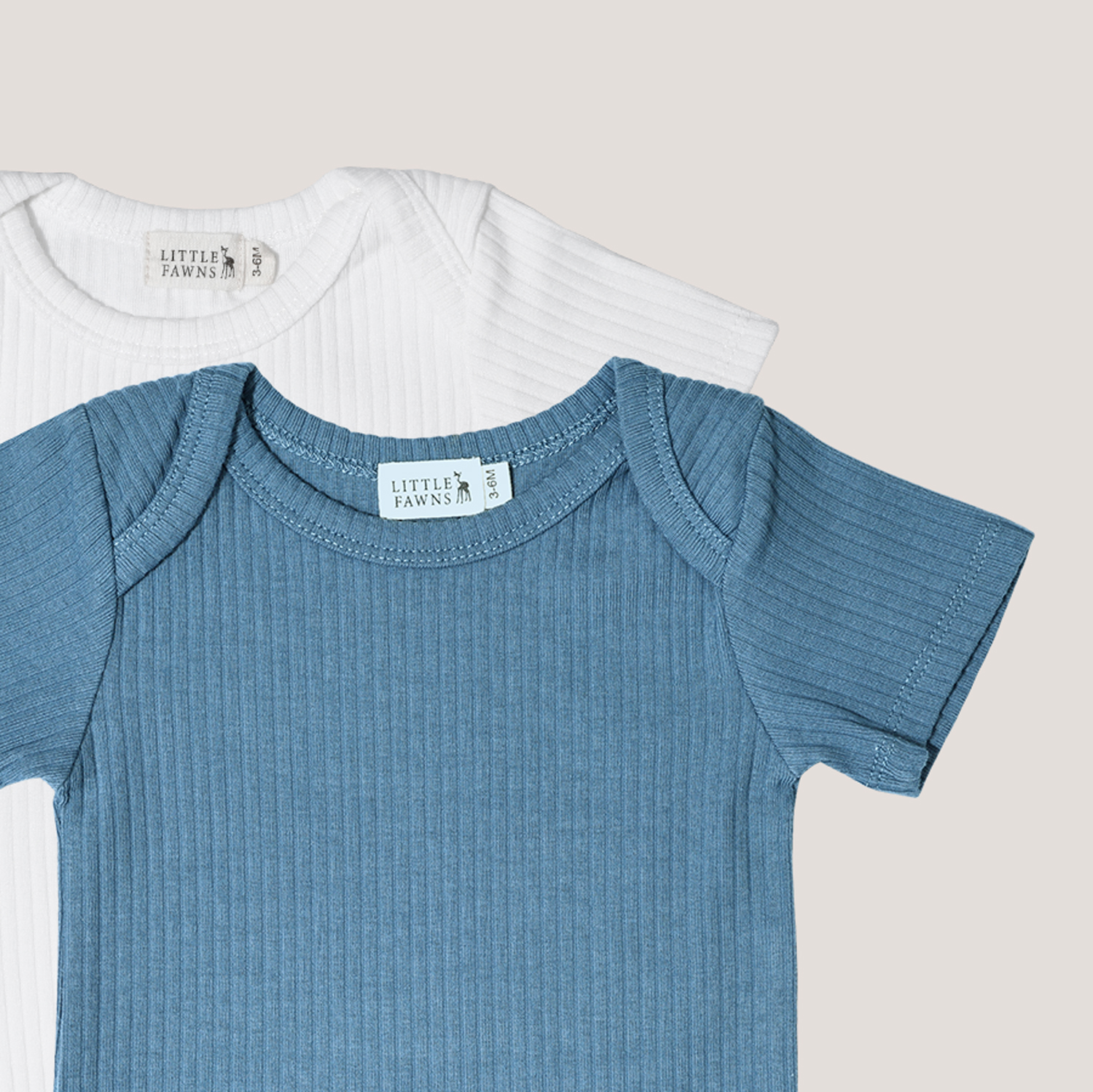 Ribbed Short Sleeve Romper Bundle (Emerald Blue & Winter White)