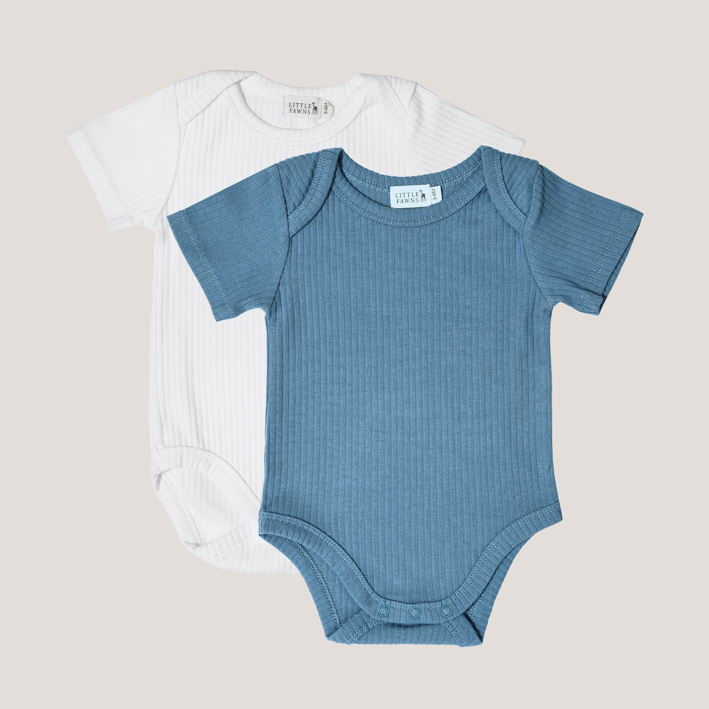 Ribbed Short Sleeve Romper Bundle (Emerald Blue & Winter White)