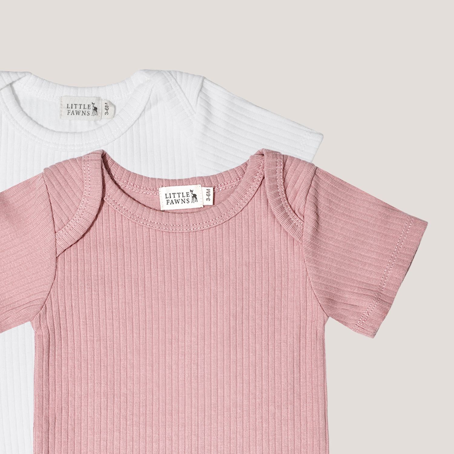 Ribbed Short Sleeve Romper Bundle (Dusty Pink & Winter White)