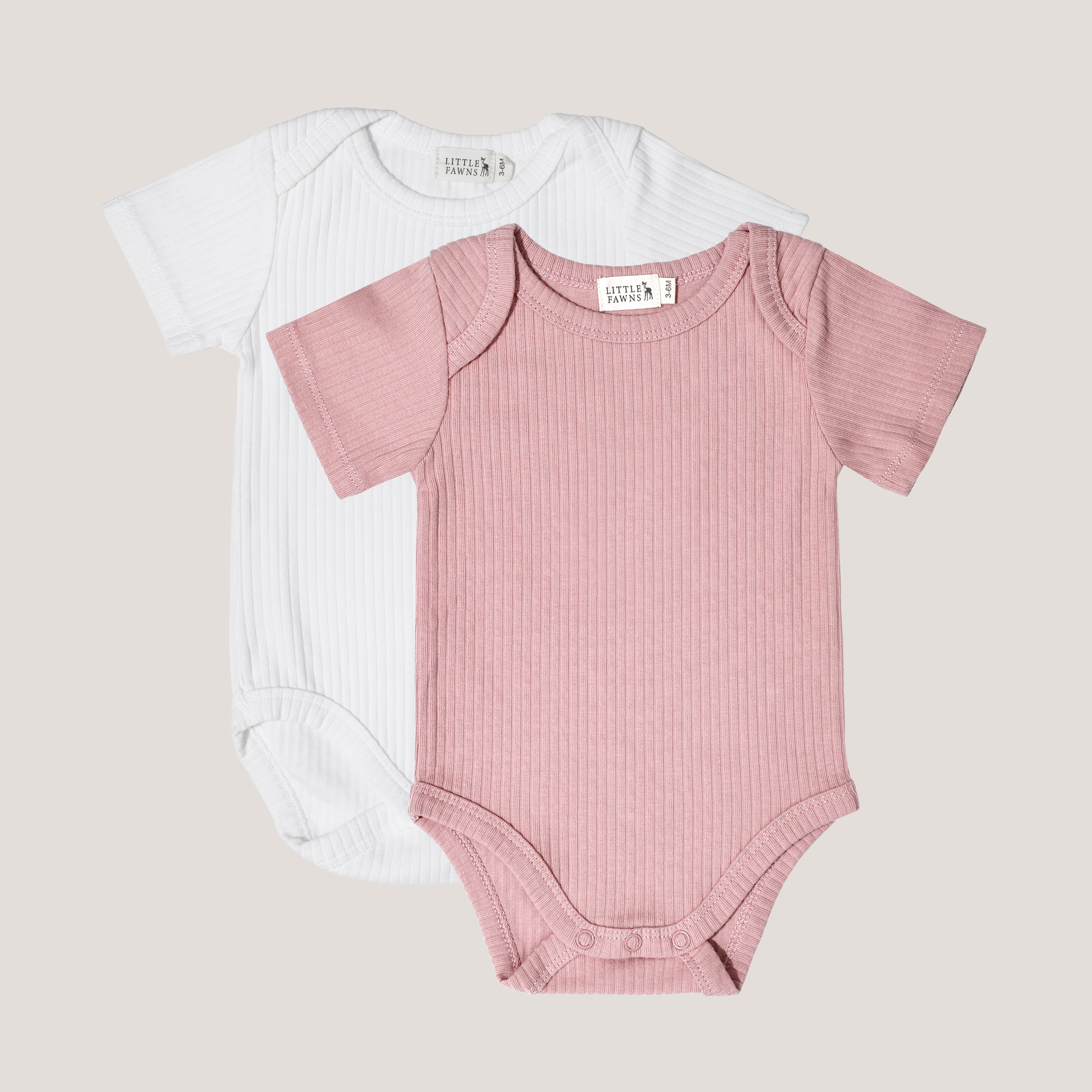 Ribbed Short Sleeve Romper Bundle (Dusty Pink & Winter White)
