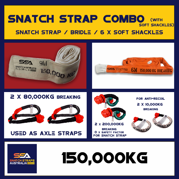 SSA Snatch Strap Combo 150Tonne or 150,000kgs with SOFT SHACKLES