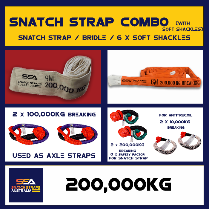 SSA Snatch Strap Combo 200Tonne or 200,000kgs with SOFT SHACKLES