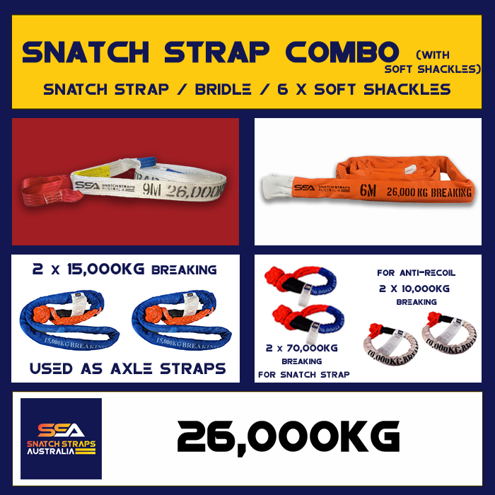 SSA Snatch Strap Combo 26Tonne or 26,000kgs with SOFT SHACKLES