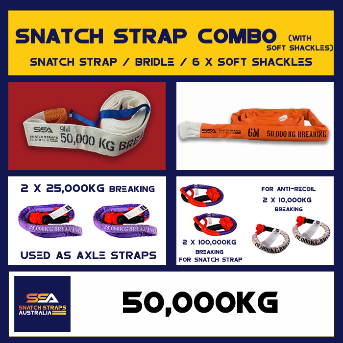 SSA Snatch Strap Combo 50Tonne or 50,000kgs with SOFT SHACKLES