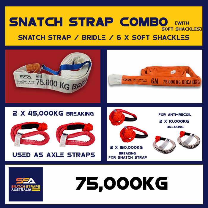 SSA Snatch Strap Combo 75Tonne or 75,000kgs with SOFT SHACKLES