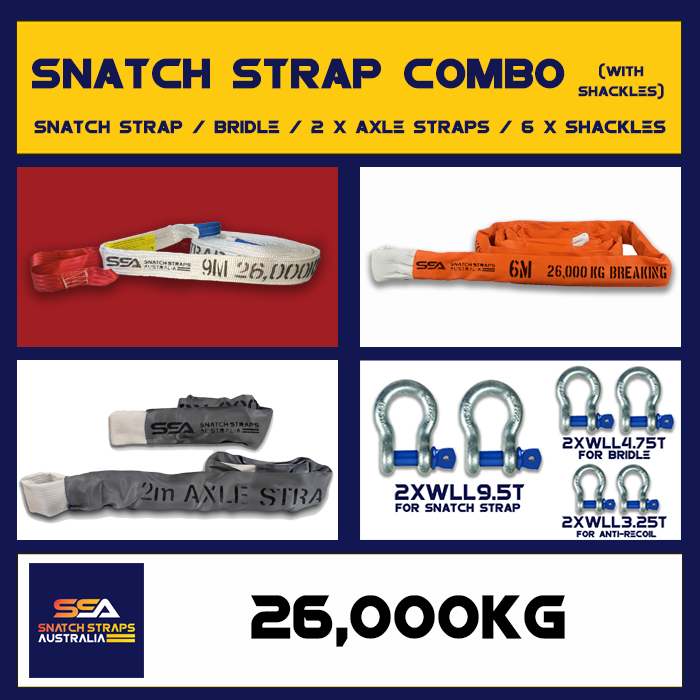 SSA Snatch Strap Combo 26Tonne or 26000kgs with Shackle Pack