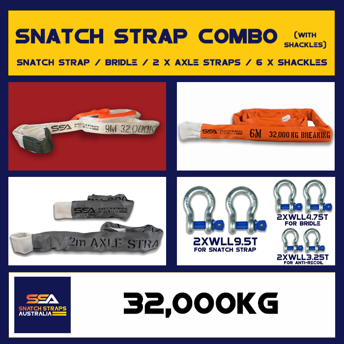 SSA Snatch Straps Combo 32Tonne or 32000kgs with Shackle Pack
