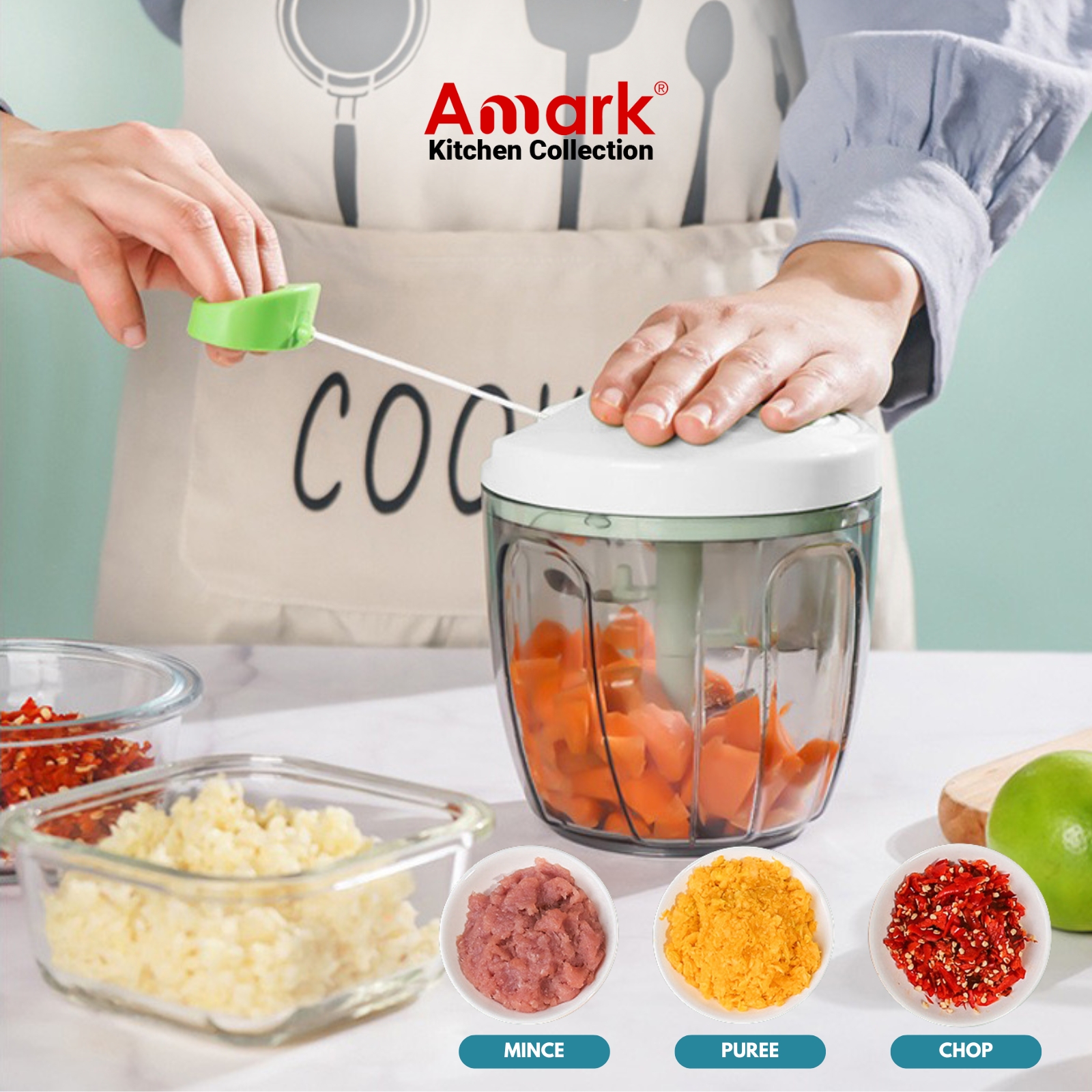 Amark Kitchen Collection Pullstring Spin Food Chopper with 900ml Bowl