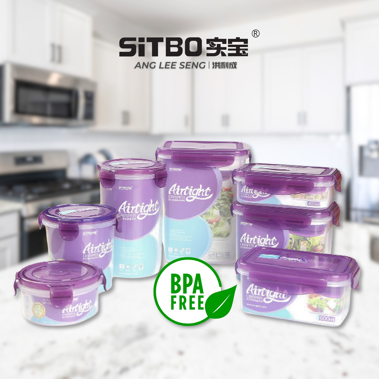 Sitbo Rectangular Airtight Crisper Food Storage Container with Locking Clips - Medium