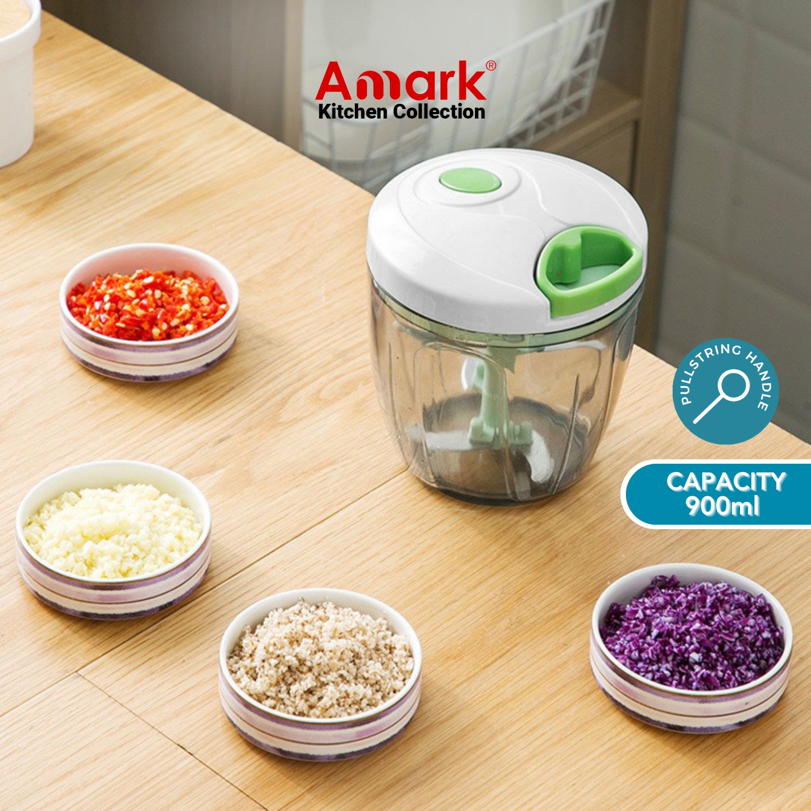Amark Kitchen Collection Pullstring Spin Food Chopper with 900ml Bowl