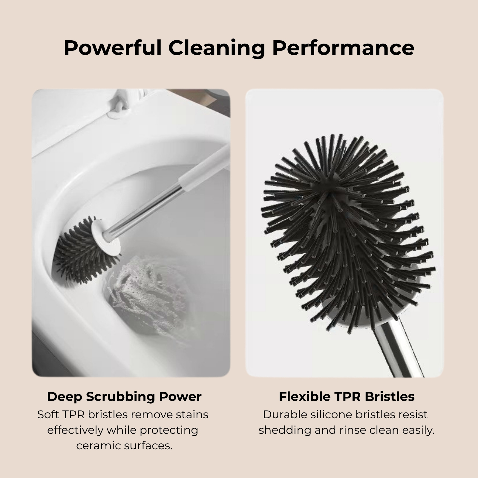 Amark Toilet Brush Set with Stainless Steel Handle, Ventilated Holder & TPR Bristles - Wall or Floor