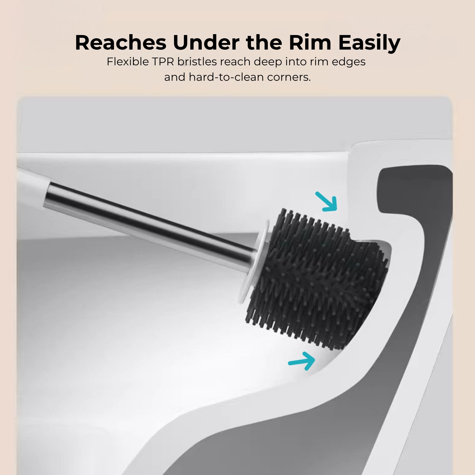 Amark Toilet Brush Set with Stainless Steel Handle, Ventilated Holder & TPR Bristles - Wall or Floor