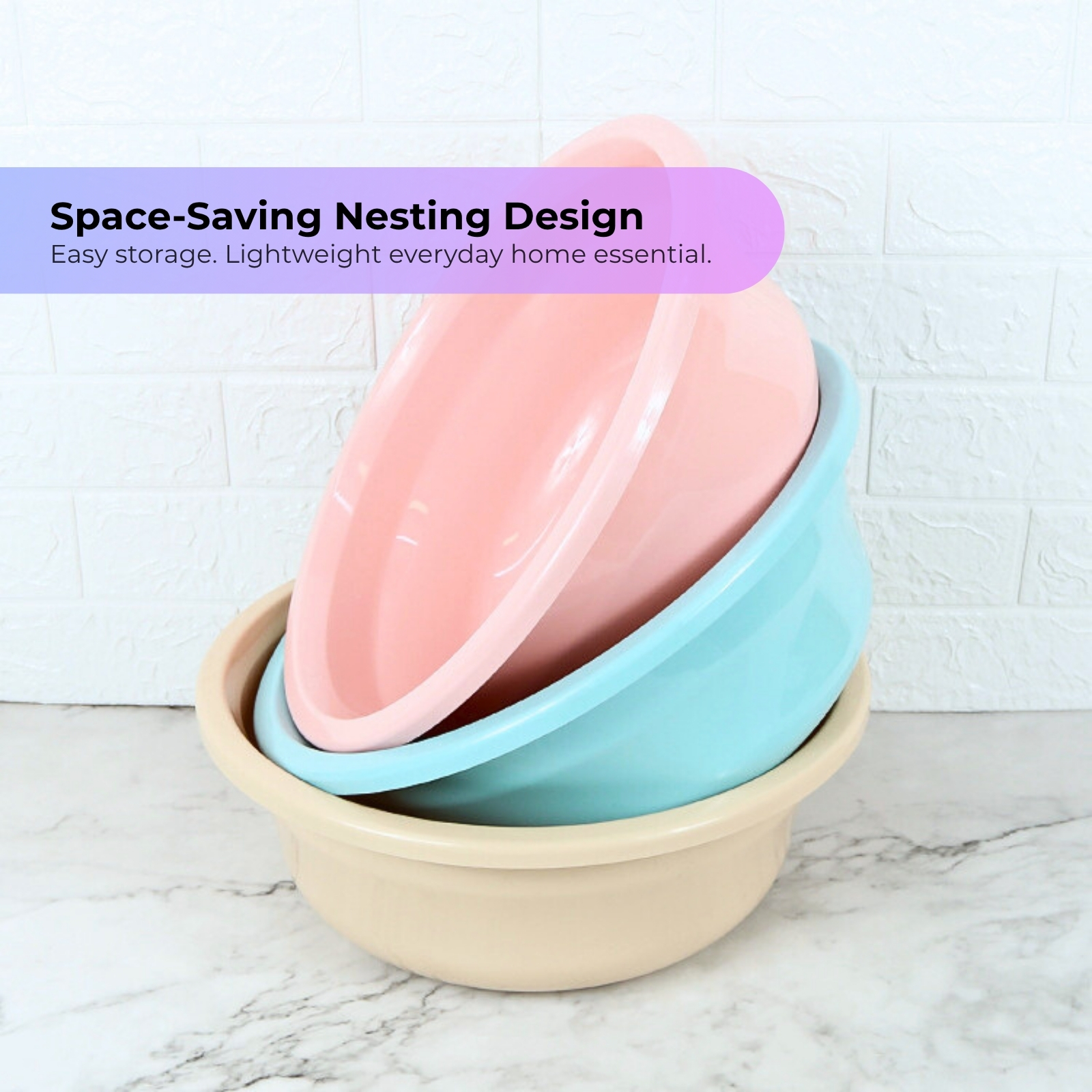 KJB Plastic Rounded Basin Tub - High Quality PP Multipurpose Washing & Cleaning - 33cm | 36cm | 39cm