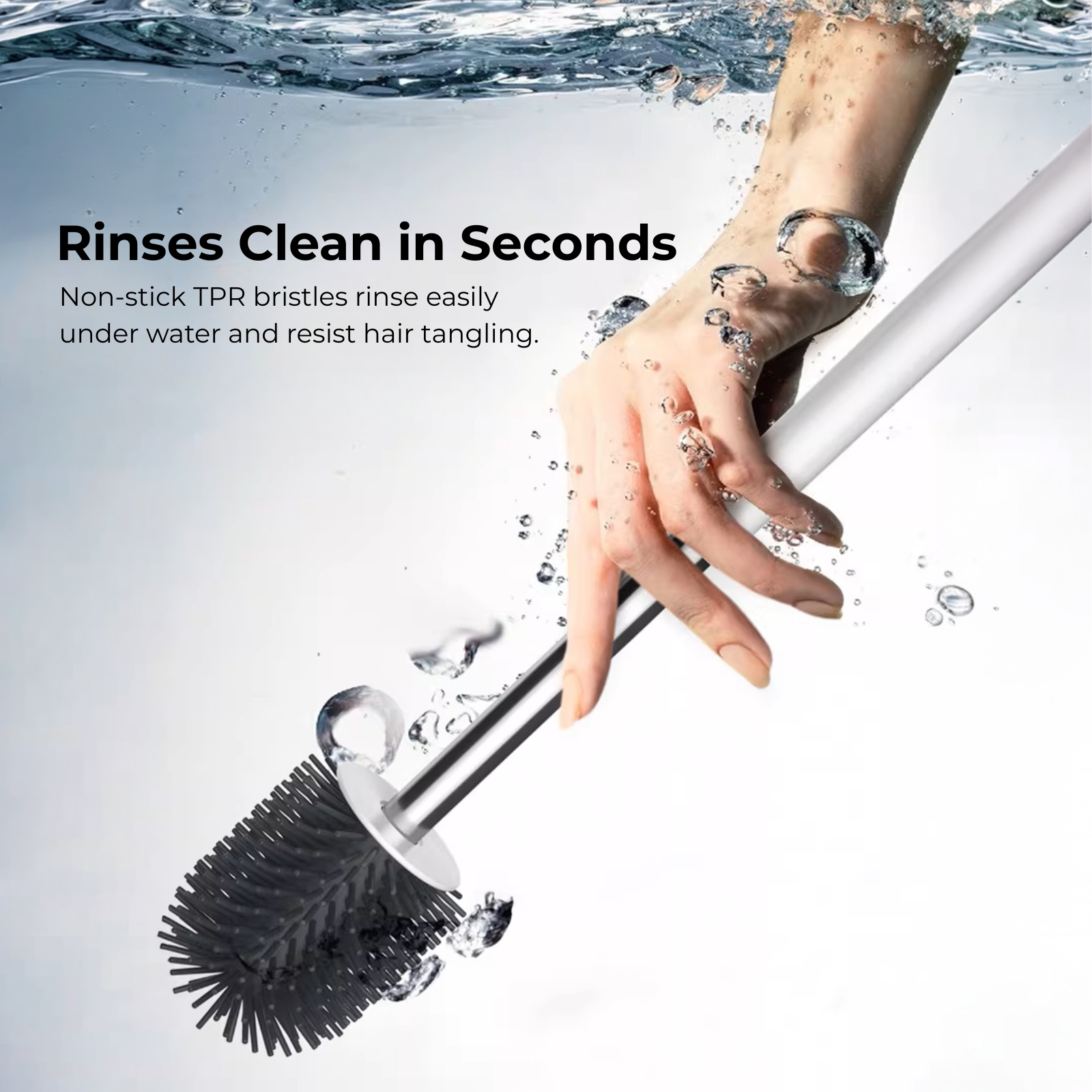 Amark Toilet Brush Set with Stainless Steel Handle, Ventilated Holder & TPR Bristles - Wall or Floor