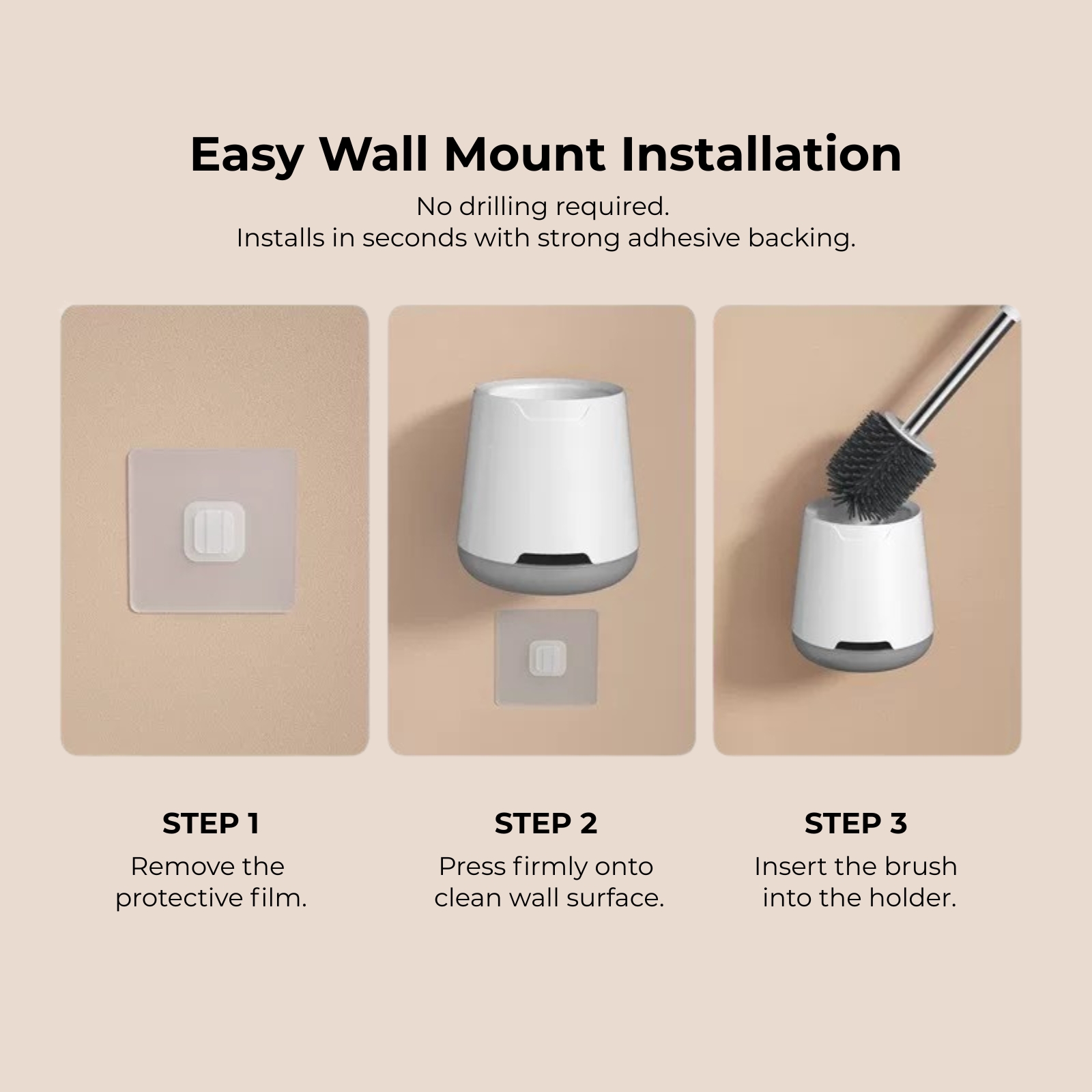 Amark Toilet Brush Set with Stainless Steel Handle, Ventilated Holder & TPR Bristles - Wall or Floor