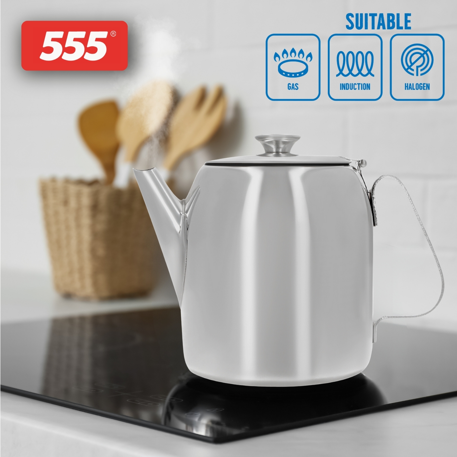 555 Classic Stainless Steel Coffee Pot - 304 Stainless Steel - For Coffee, Tea, Beverage, Water
