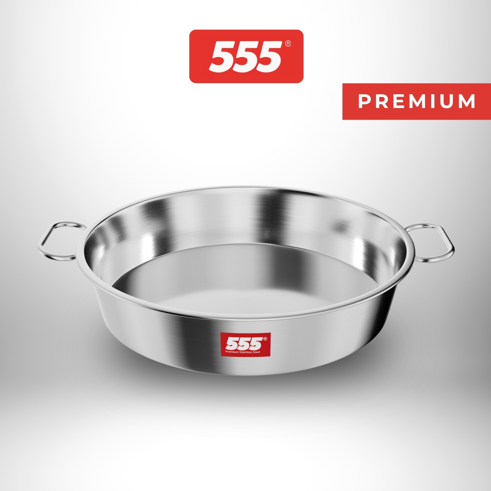 555 Premium Stainless Steel Baking & Steaming Pan with Handles - Fish, Curry Rice, Carrot Cake