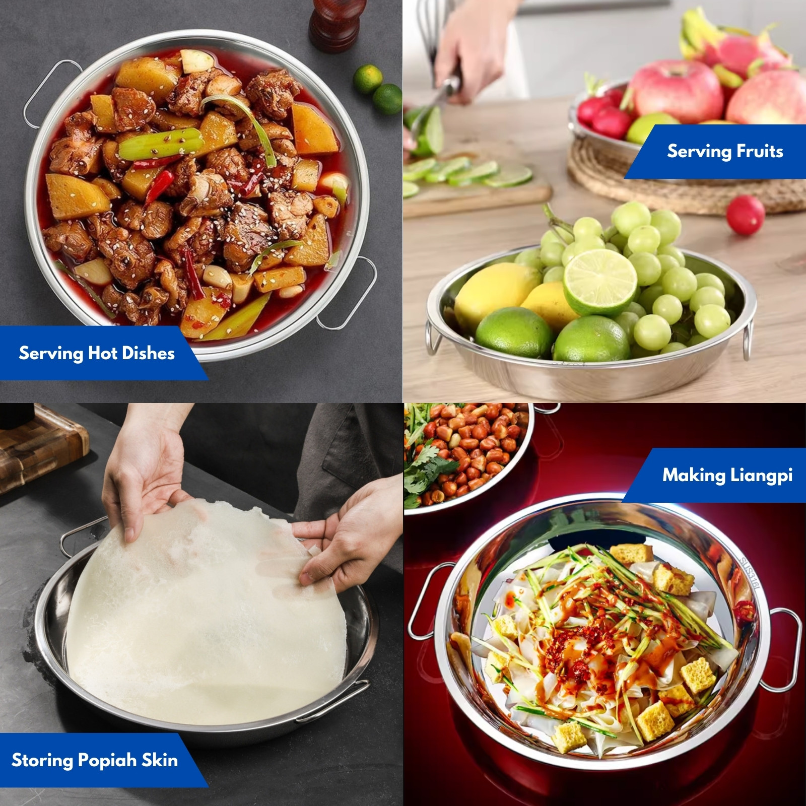 555 Premium Stainless Steel Baking Steaming Serving Pan with Carrying Handles - For Fish, Curry Rice, Carrot Cake