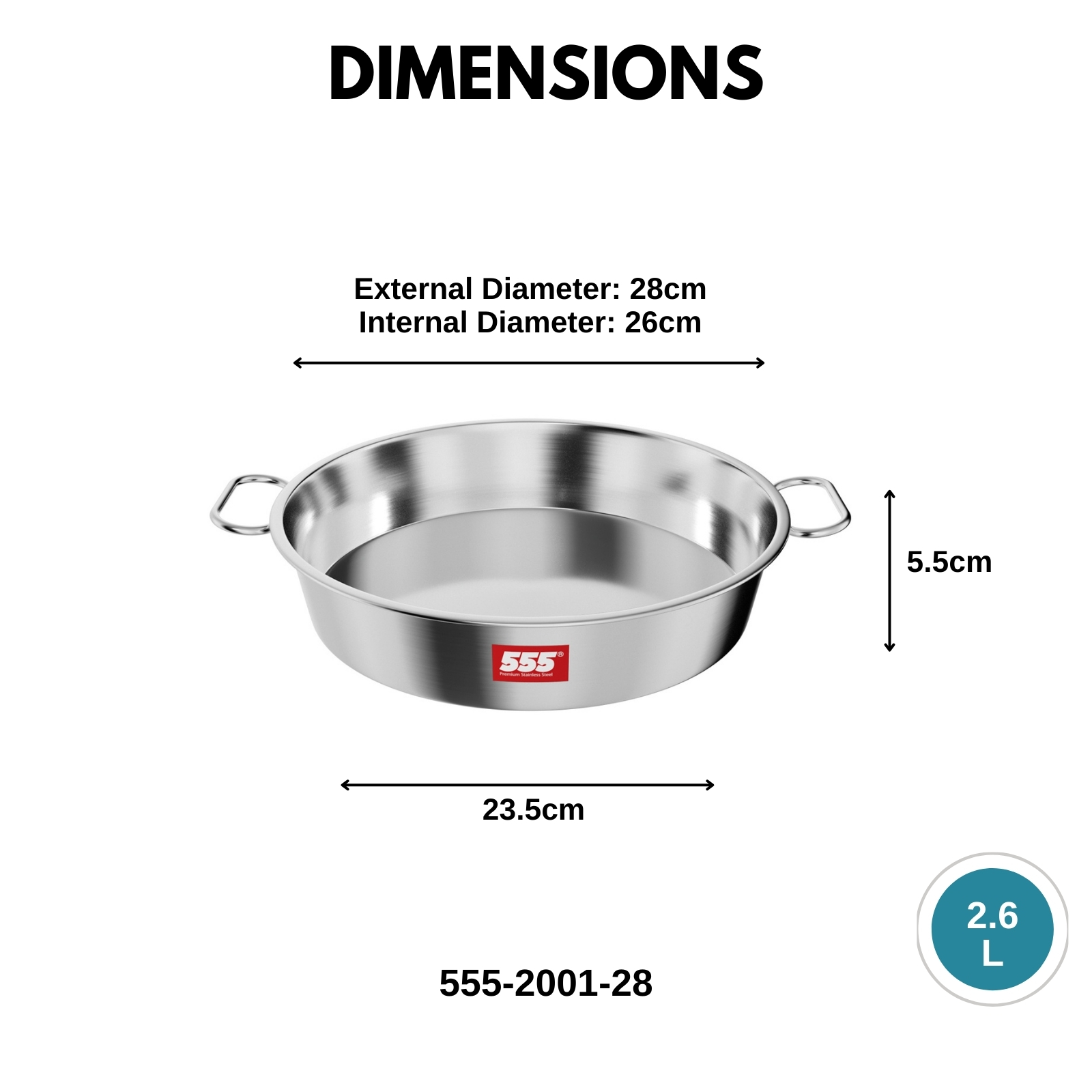555 Premium Stainless Steel Baking Steaming Serving Pan with Carrying Handles - For Fish, Curry Rice, Carrot Cake