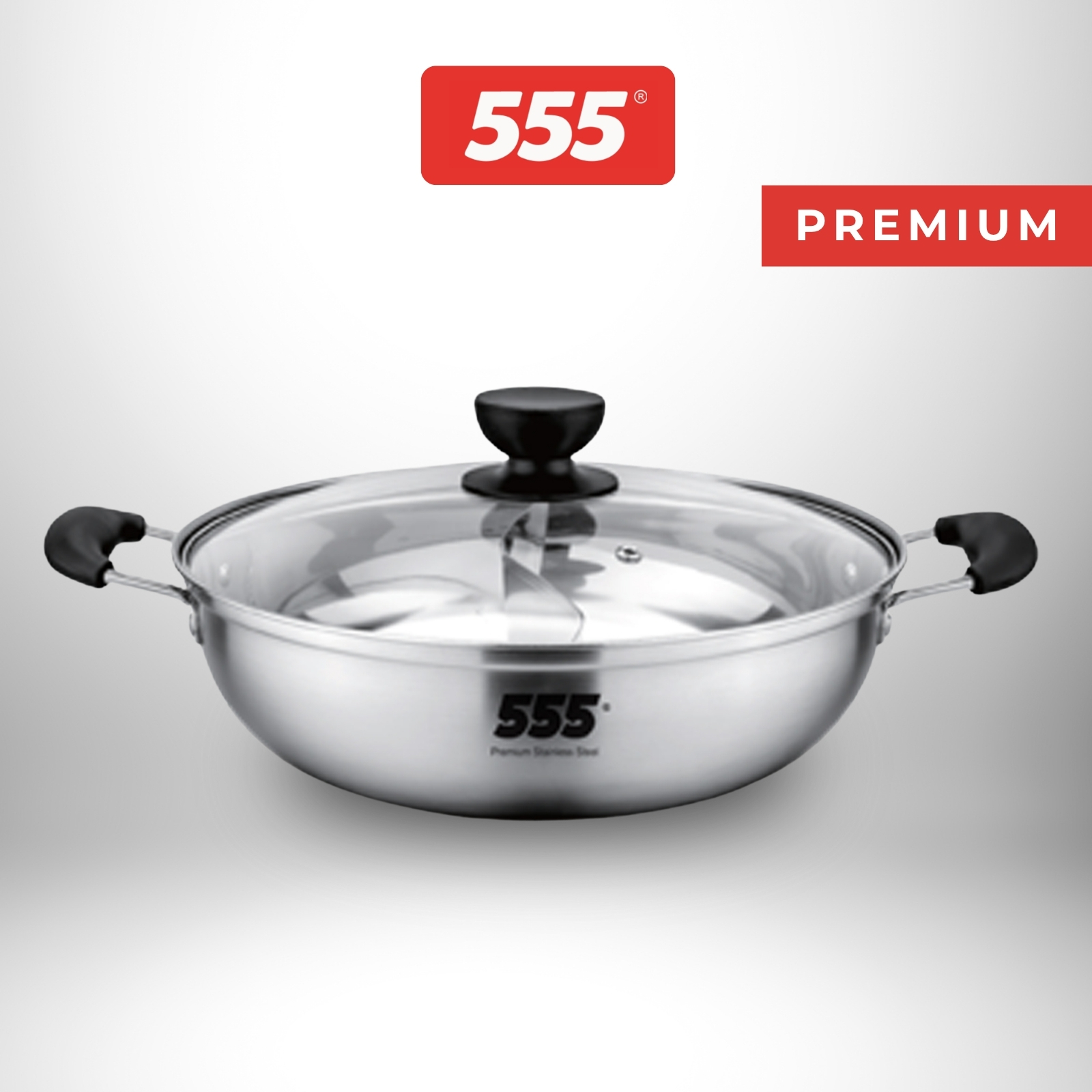 555 Premium Stainless Steel 2-Sided Yuanyang Hot Pot Steamboat with Divider - 28cm/30cm
