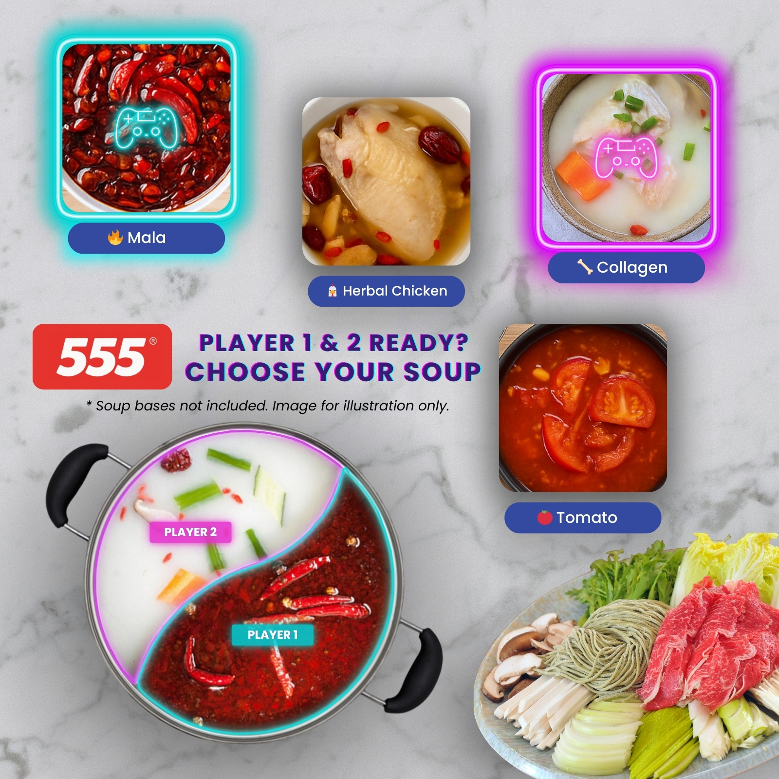 555 Premium Stainless Steel 2-Sided Yuanyang Hot Pot Steamboat with Divider - 28cm/30cm