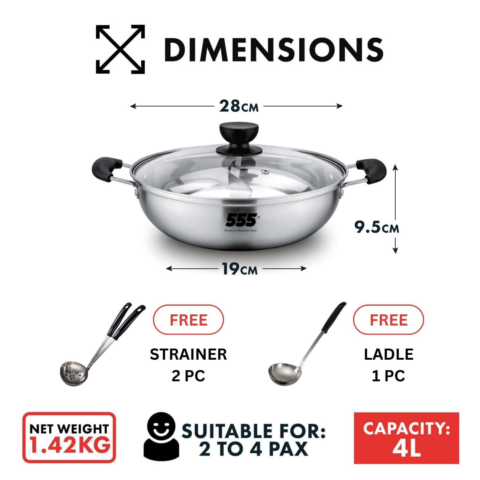 555 Stainless Steel Yuanyang 2-Sided Steamboat Hot Pot