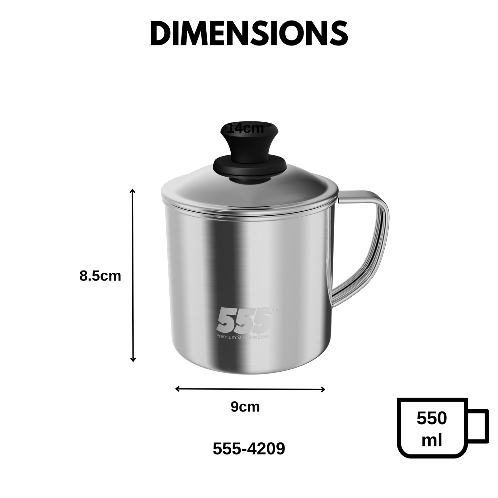 555 Premium Stainless Steel Mug with Lid - 304 Stainless Steel - For Coffee, Tea, Beverage, Water