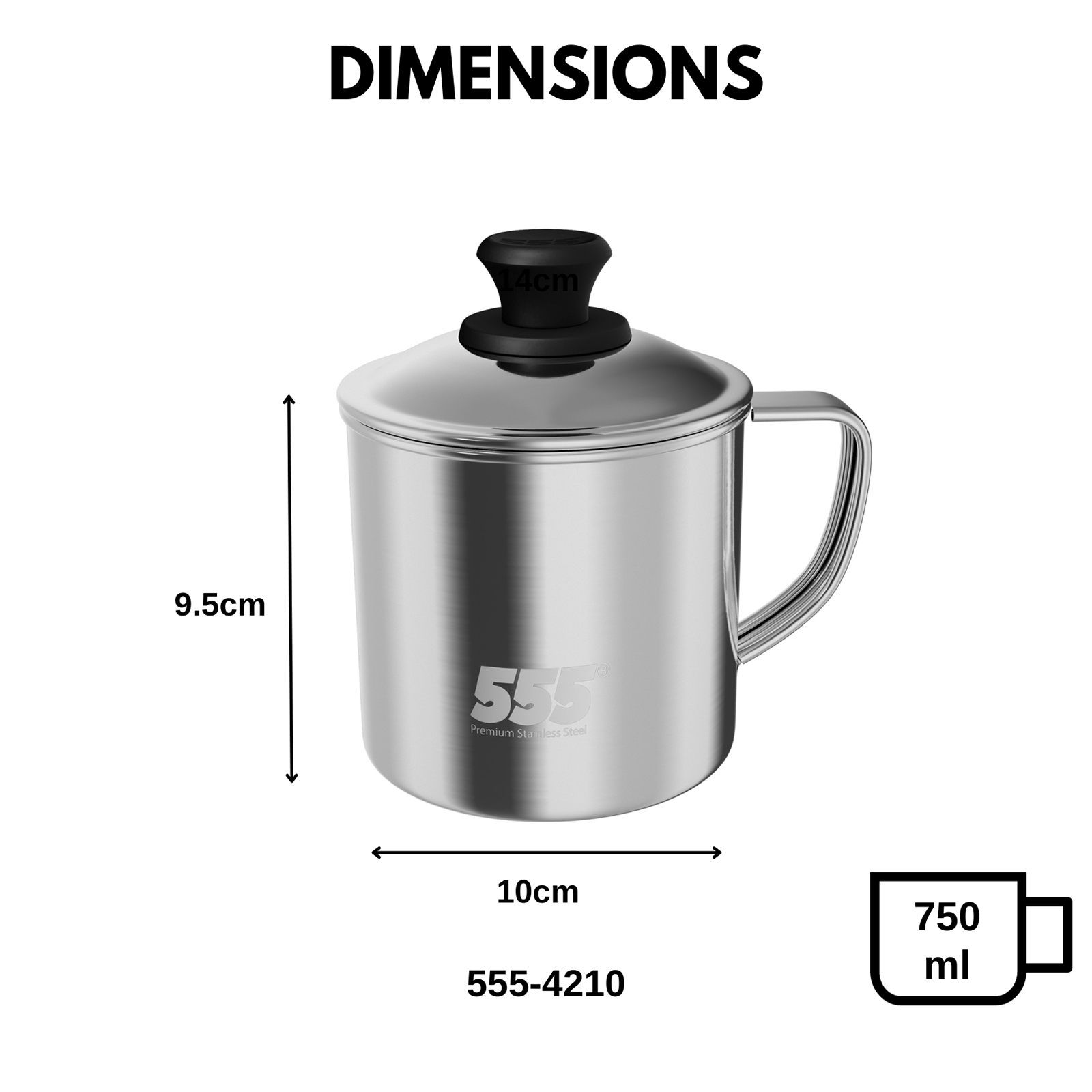 555 Premium Stainless Steel Mug with Lid - 304 Stainless Steel - For Coffee, Tea, Beverage, Water