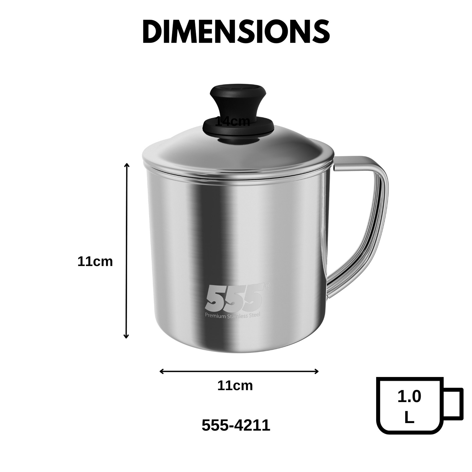 555 Premium Stainless Steel Mug with Lid - 304 Stainless Steel - For Coffee, Tea, Beverage, Water