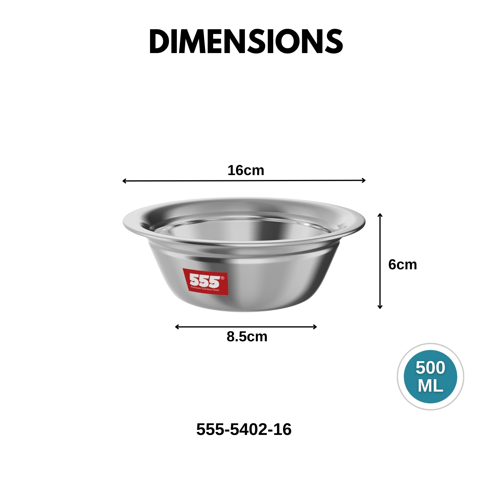 555 Premium Stainless Steel Flat Bottom Mixing Bowl