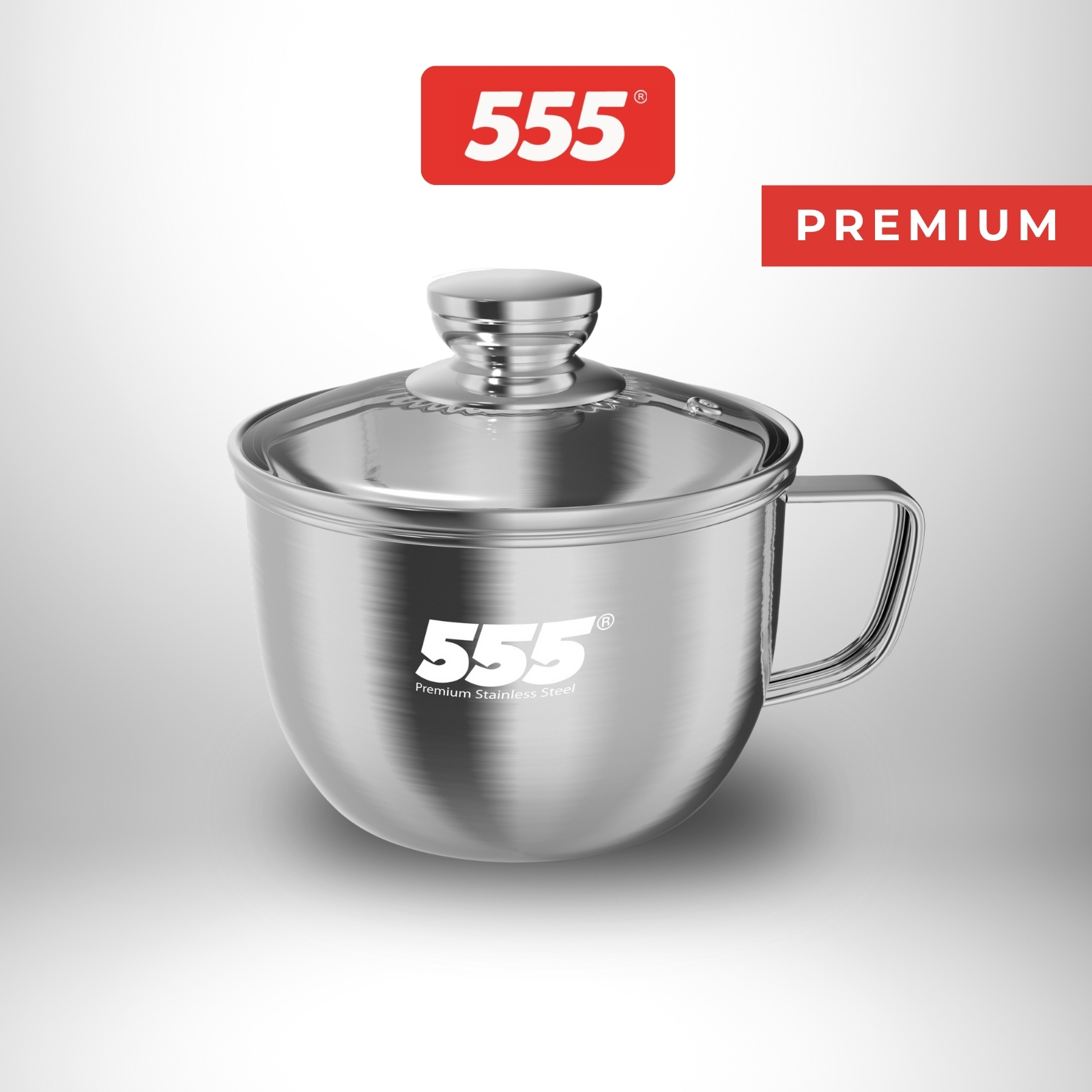 555 Premium Stainless Steel Easi Noodle Cup 14cm - Dual Lid for Cooking & Storage