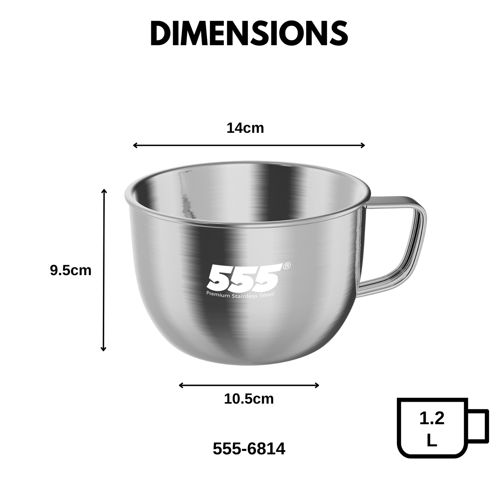555 Stainless Steel Easi Noodle Cup 14cm - Dual Lid Tempered Glass for Cooking & PP for Storage