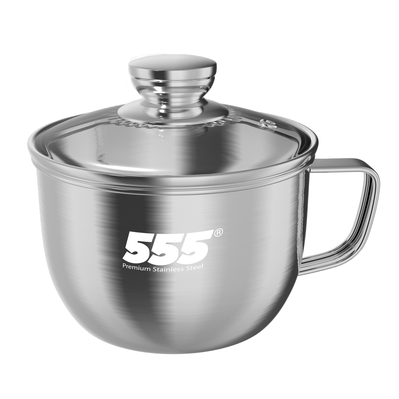555 Stainless Steel Easi Noodle Cup 14cm - Dual Lid Tempered Glass for Cooking & PP for Storage