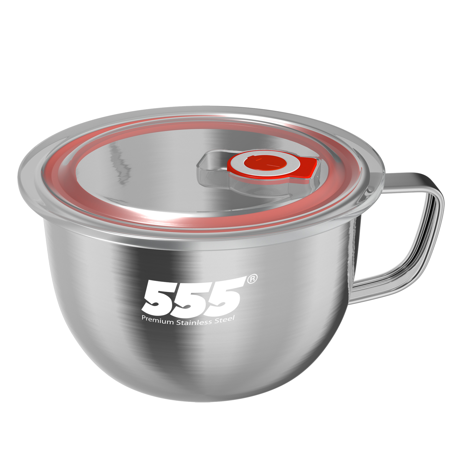555 Stainless Steel Easi Noodle Cup 14cm - Dual Lid Tempered Glass for Cooking & PP for Storage