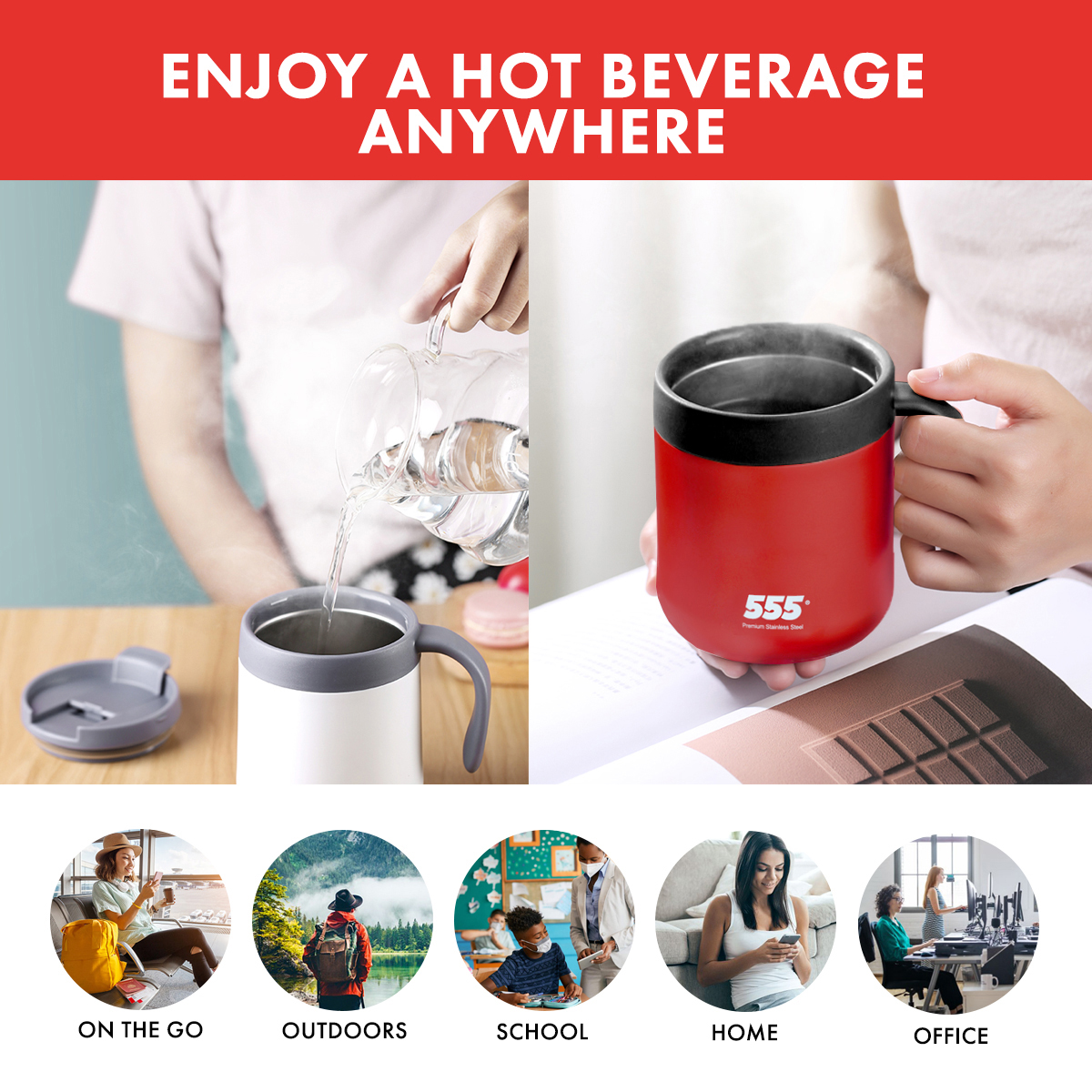 555 Stainless Steel Vacuum Thermal Office Mug 500ml | Keeps Hot & Cold Up To 6 Hours