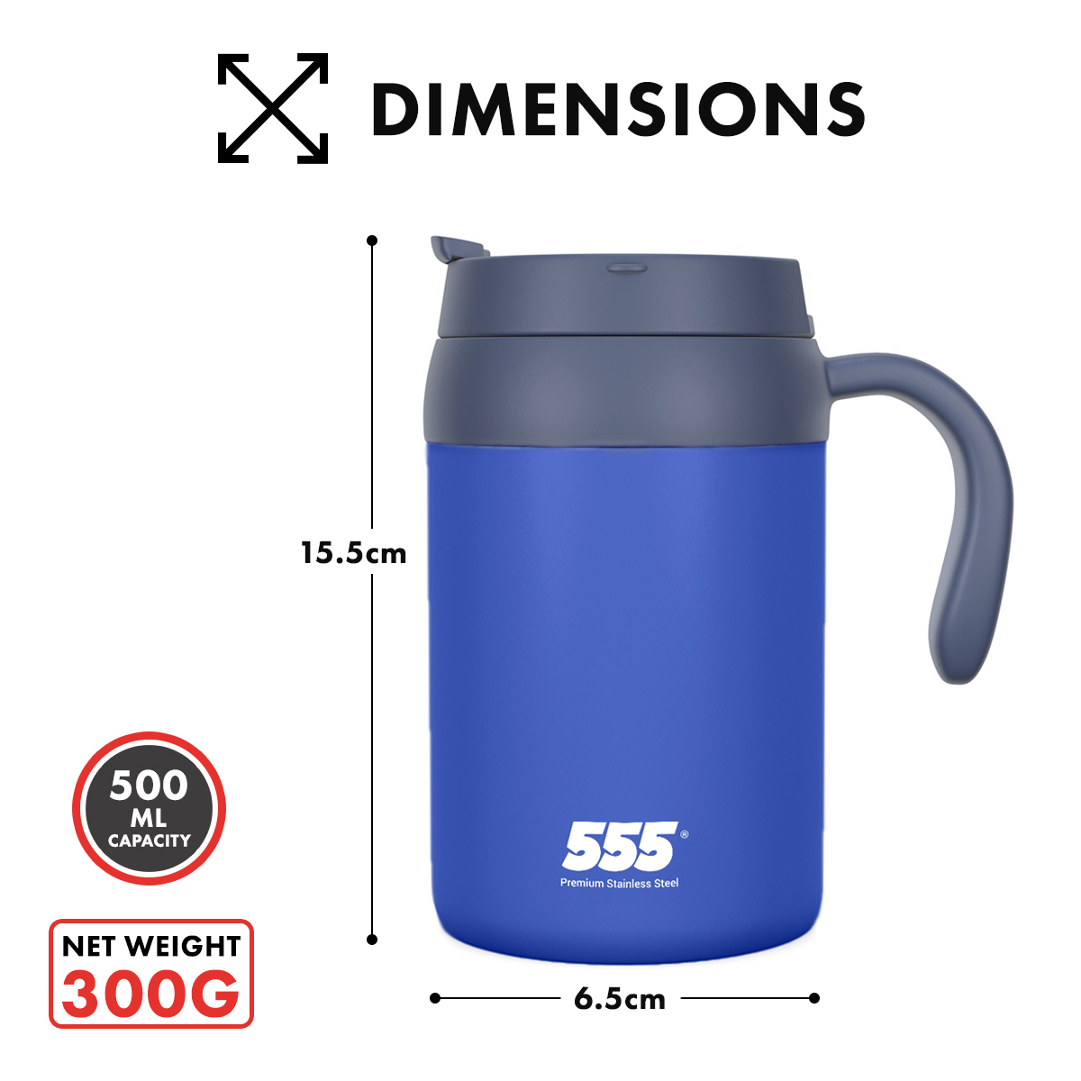 555 Stainless Steel Vacuum Thermal Office Mug 500ml | Keeps Hot & Cold Up To 6 Hours