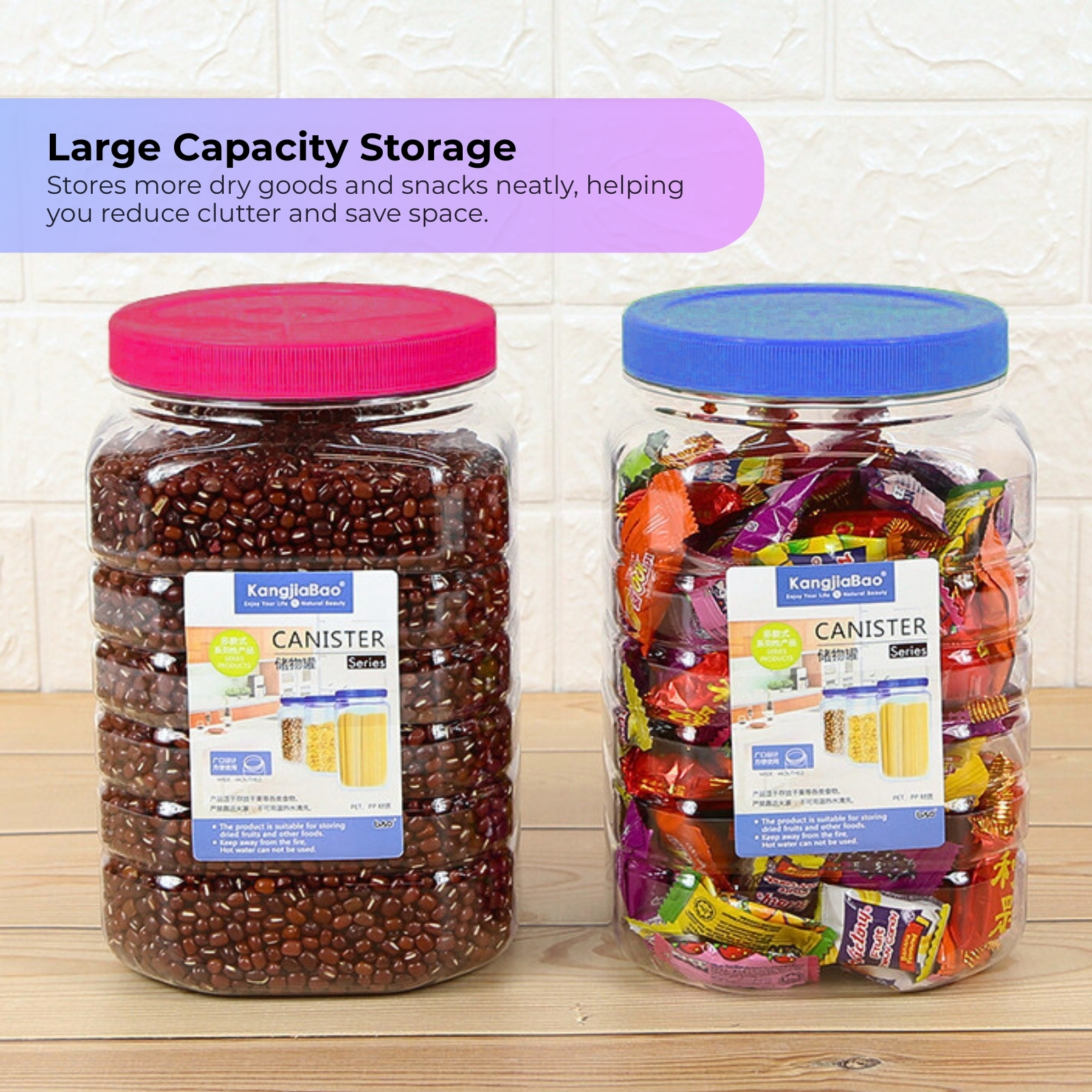 KJB PET Plastic Food Storage Container Canister - Cookies, Snacks & Dry Food - 1.7L/2.2L