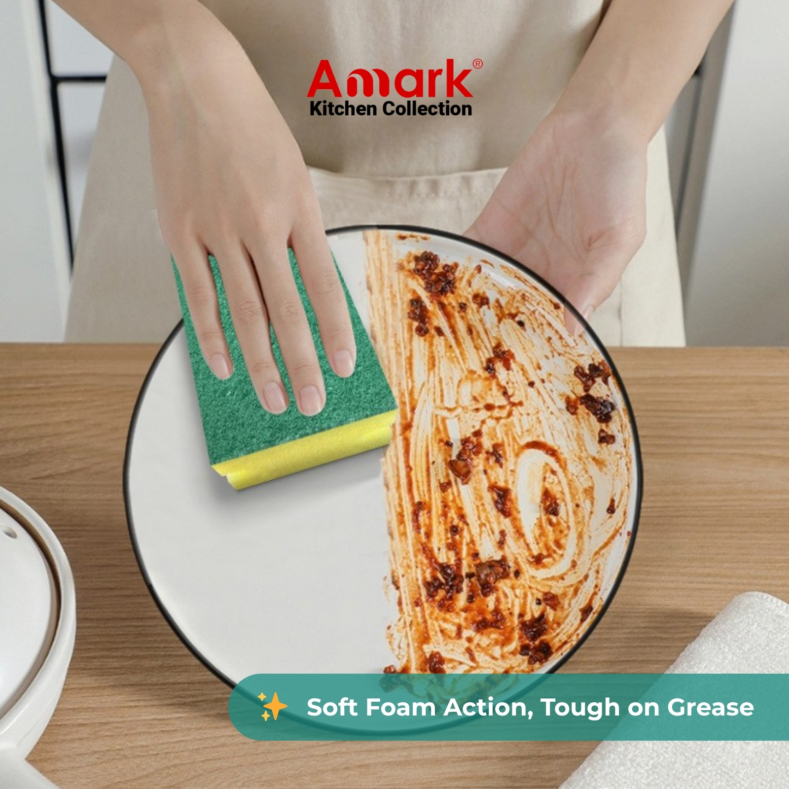 Amark Kitchen Collection Kitchen Sponge Heavy-Duty Sponge Scrub & Scouring Pad - 6-pc Pack