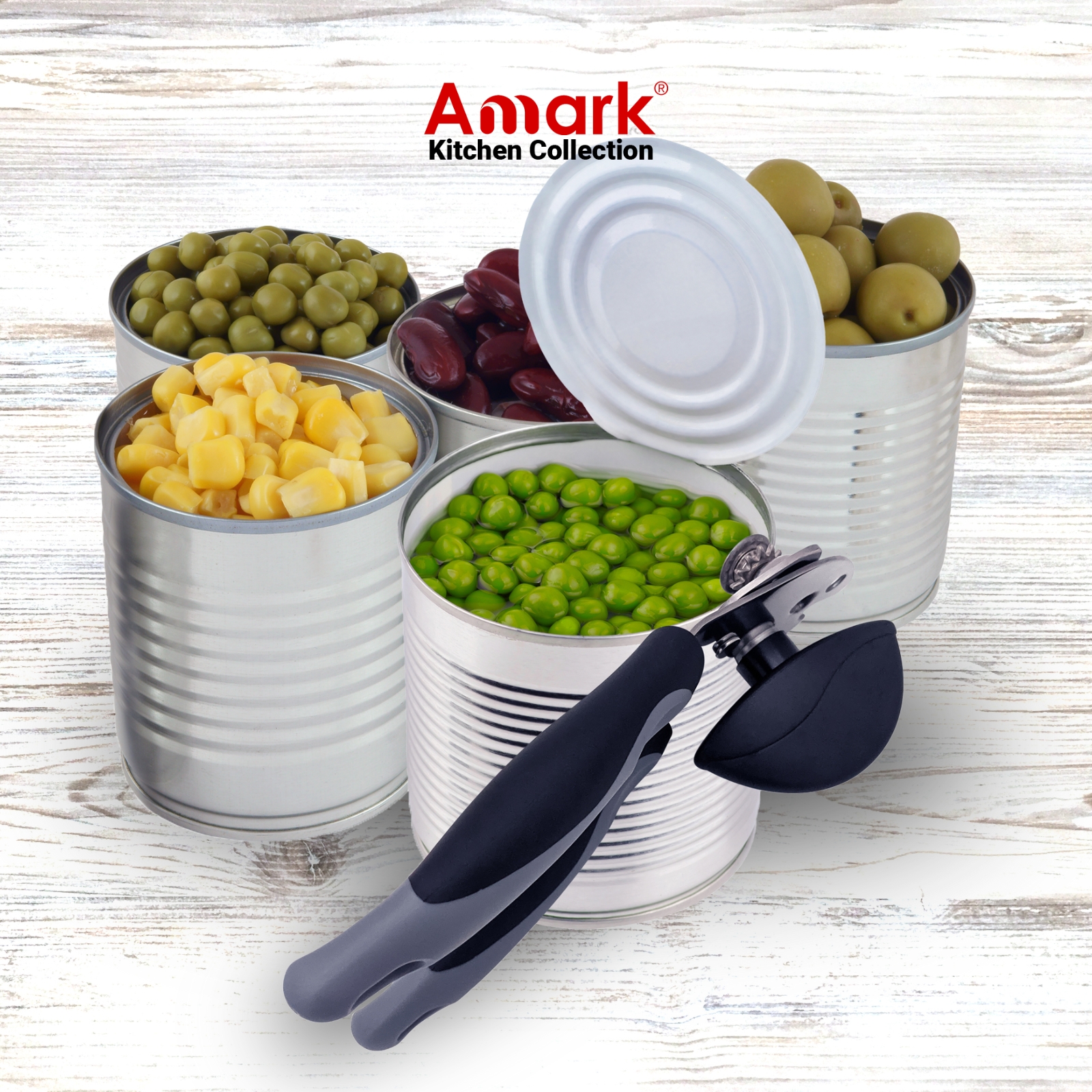 Amark Kitchen Collection Can Opener with Carbon Steel Wheel & Bottle Opener