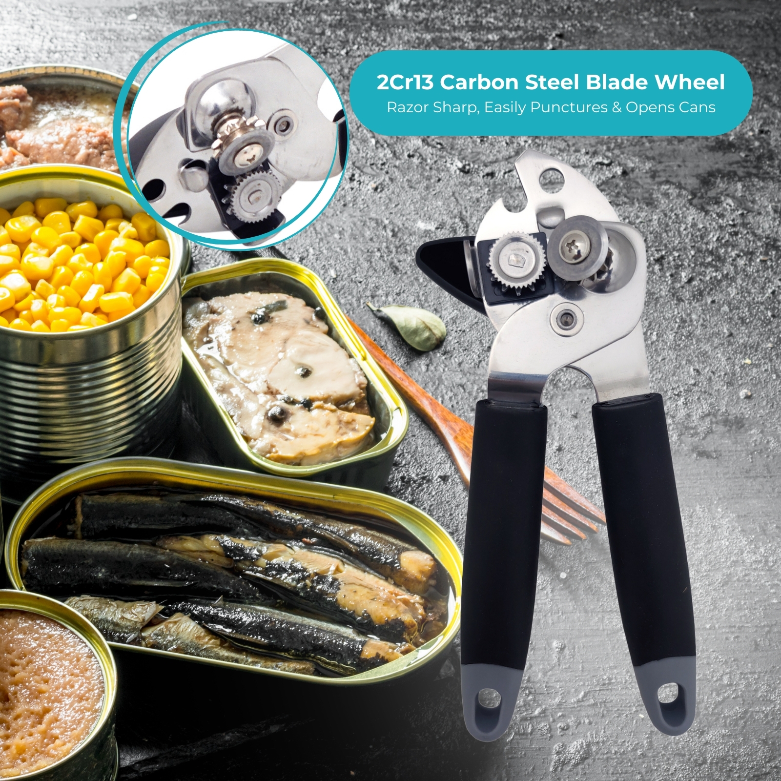 Amark Kitchen Collection Can Opener with Carbon Steel Wheel & Bottle Opener