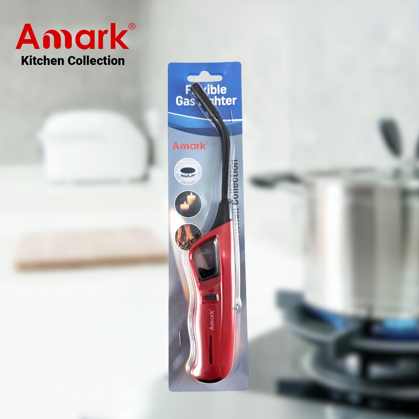 Amark Kitchen Collection Flexible Gas Lighter - Refillable, Adjustable Flame & Safety Lock