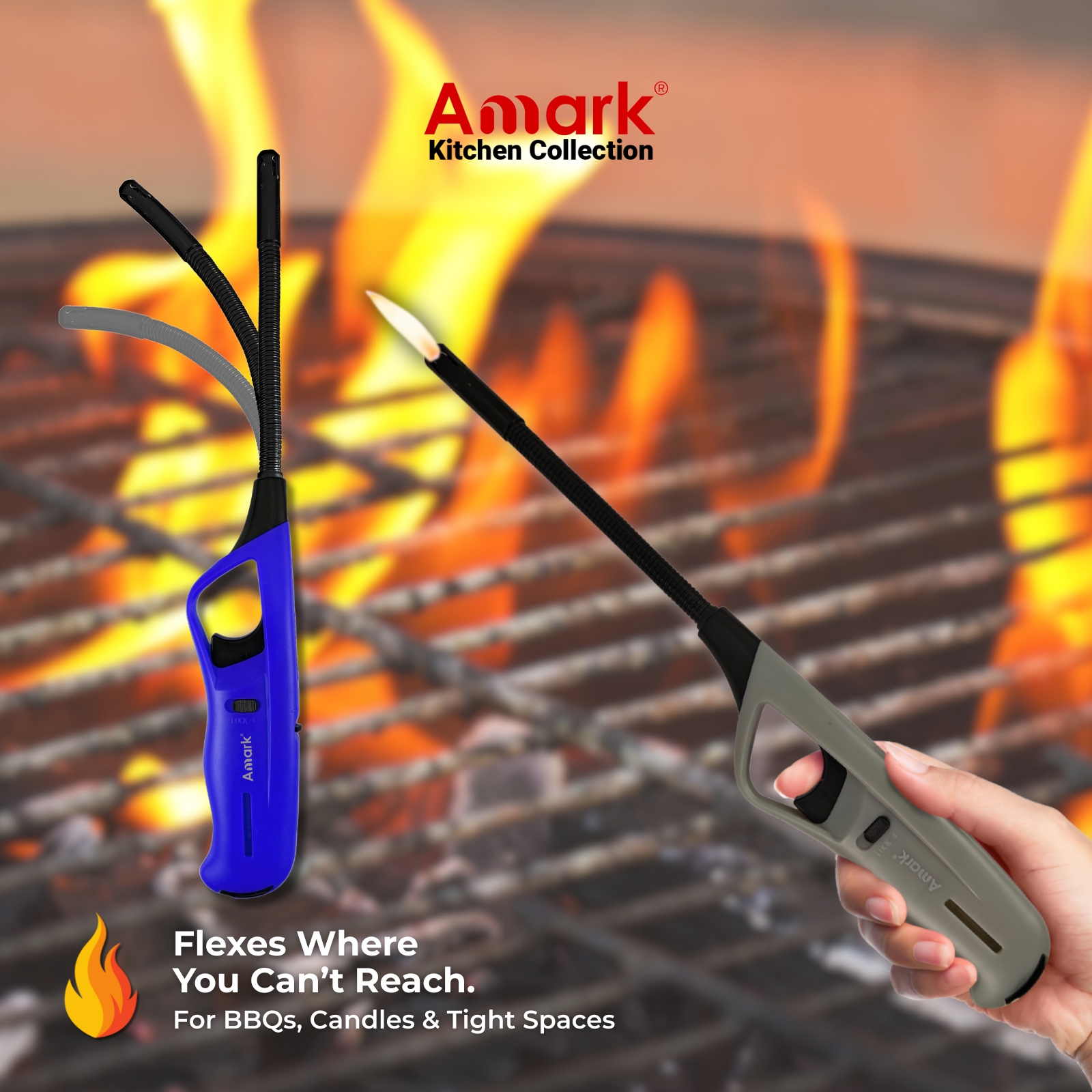 Amark Kitchen Collection Flexible Gas Lighter - Refillable, Adjustable Flame & Safety Lock