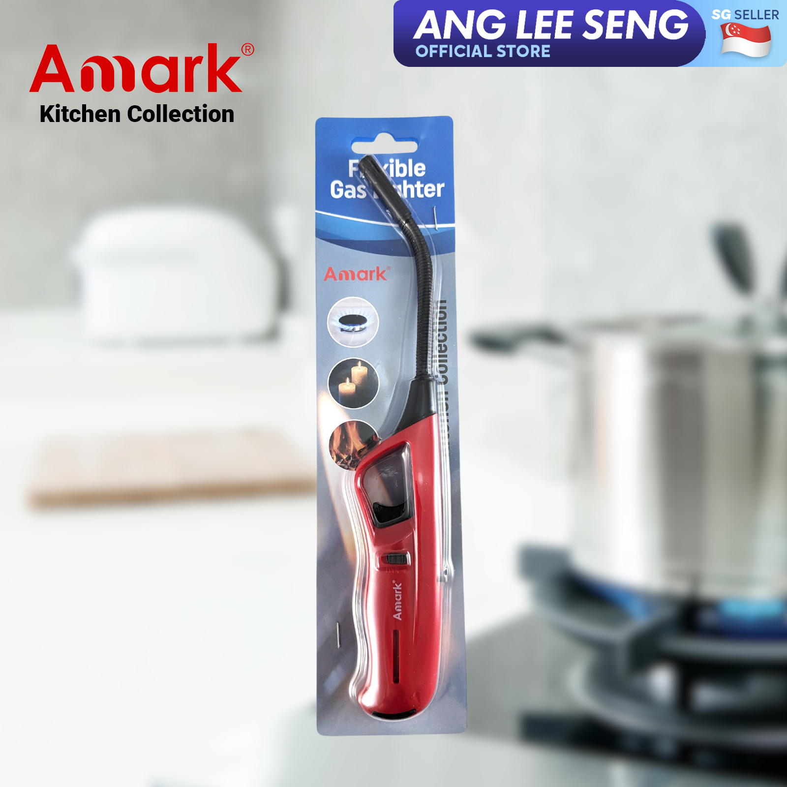 Amark Kitchen Collection Flexible Refillable Gas Lighter - Adjustable Flame & Safety Lock