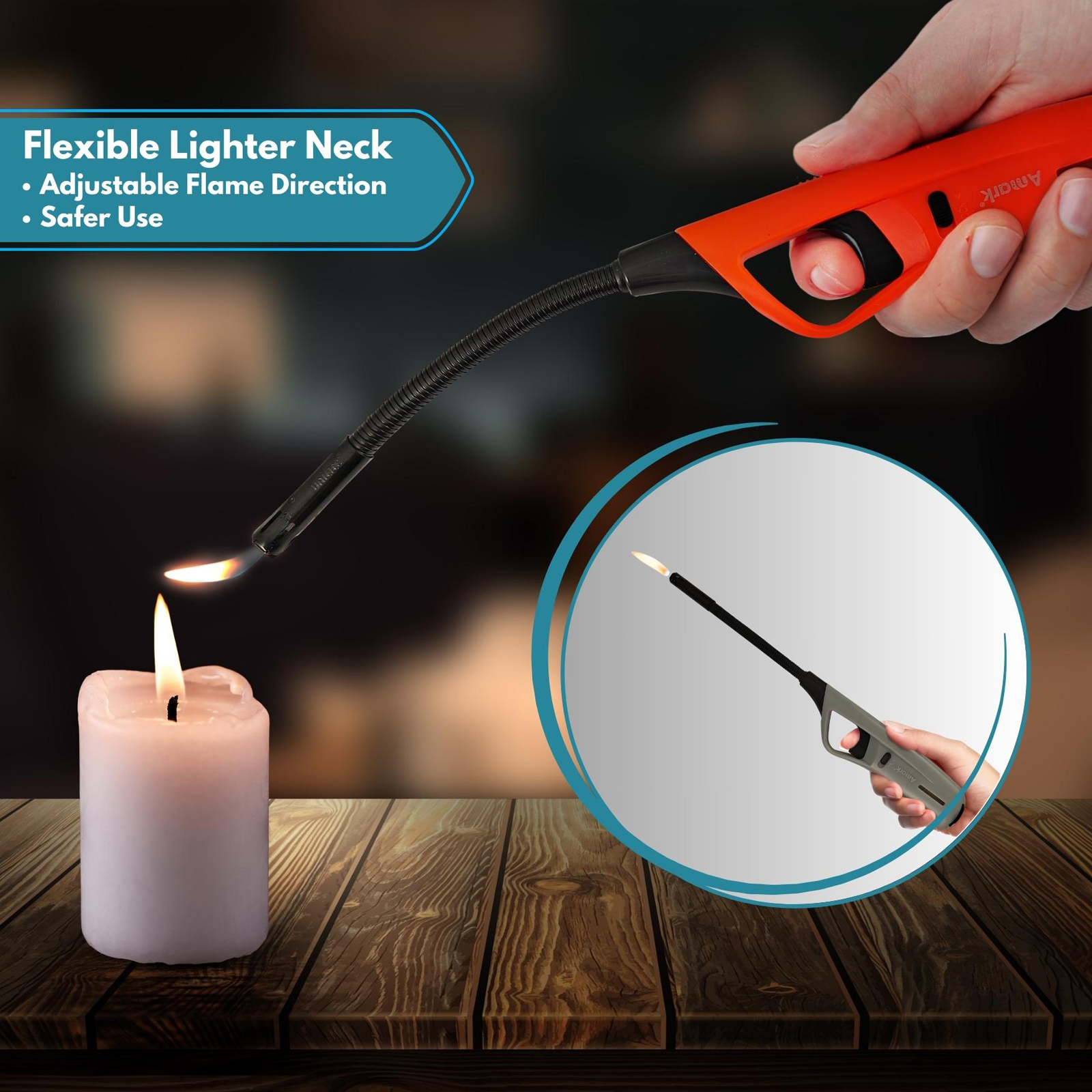 Amark Kitchen Collection Flexible Refillable Gas Lighter - Adjustable Flame & Safety Lock
