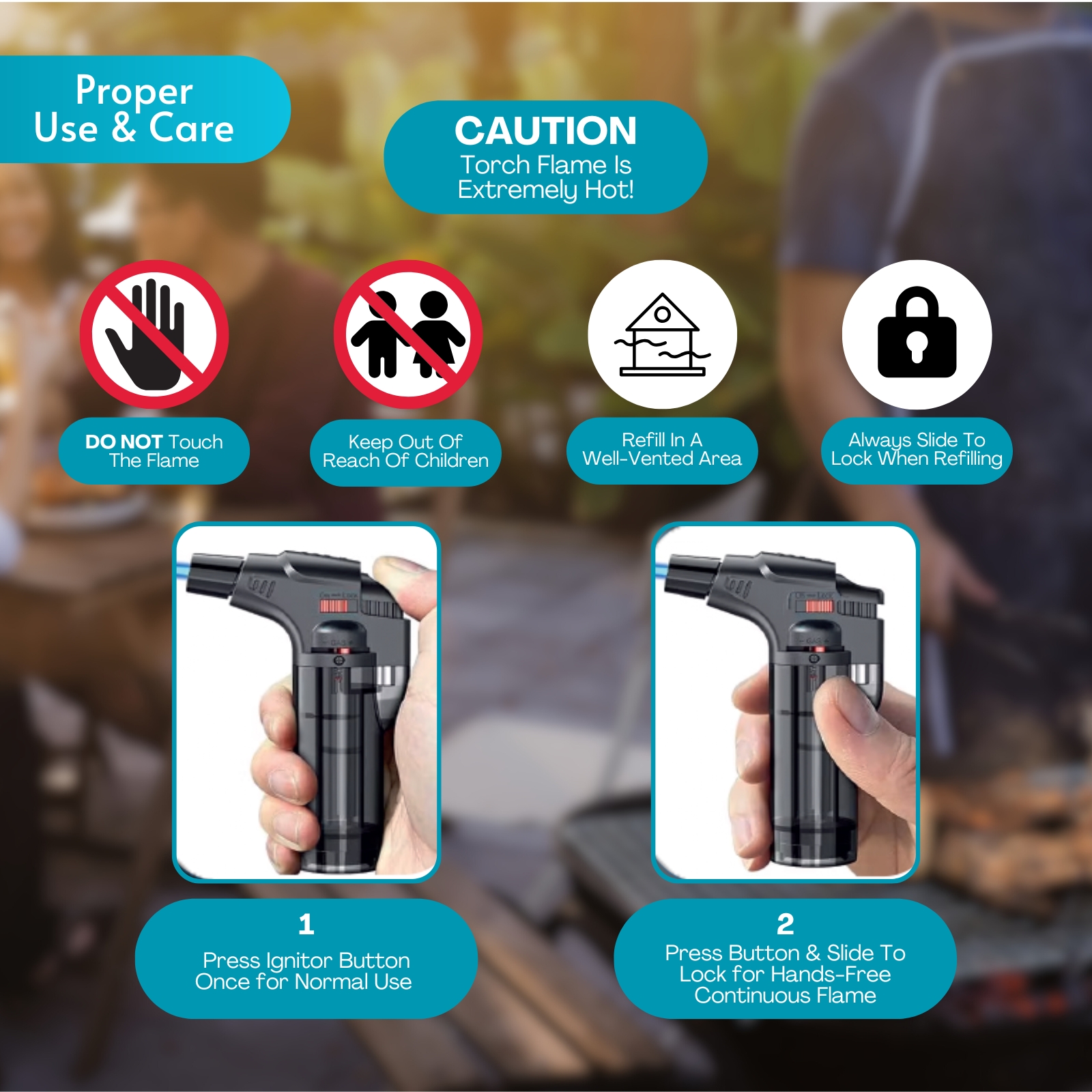 Amark Windproof Refillable Torch Lighter with Base - Adjustable Flame & Safety Lock