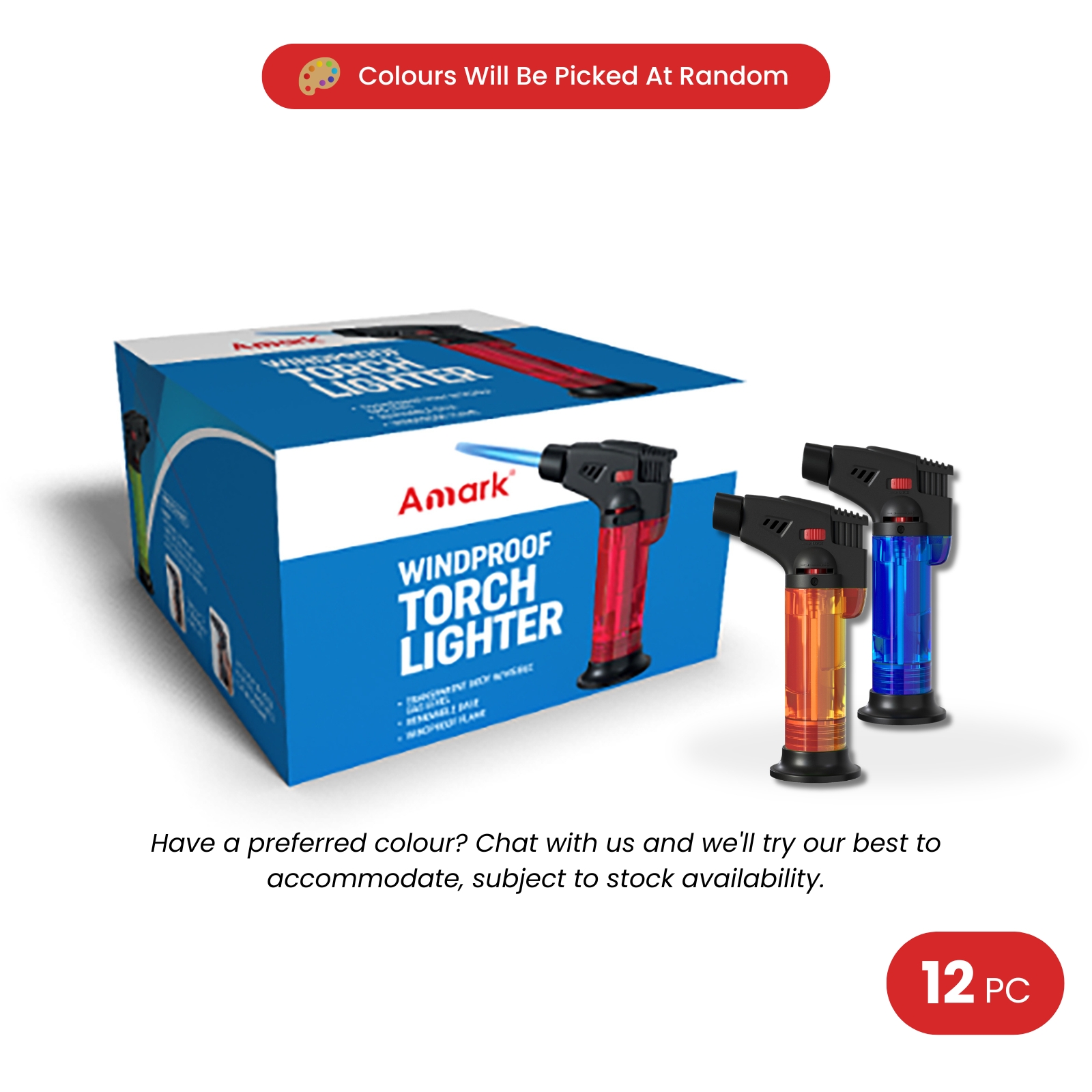 Amark Windproof Refillable Torch Lighter with Base - Adjustable Flame & Safety Lock