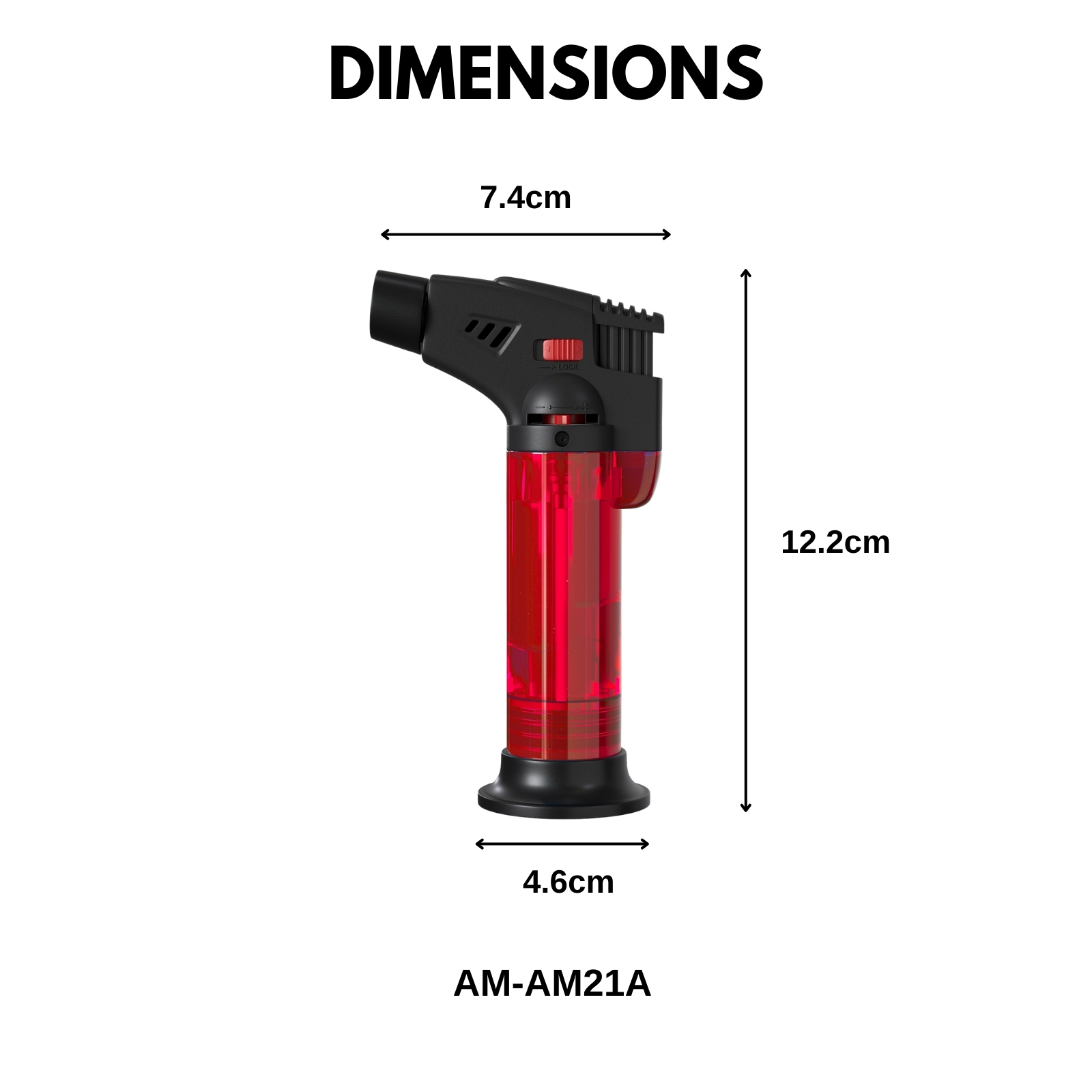 Amark Windproof Refillable Torch Lighter with Base - Adjustable Flame & Safety Lock