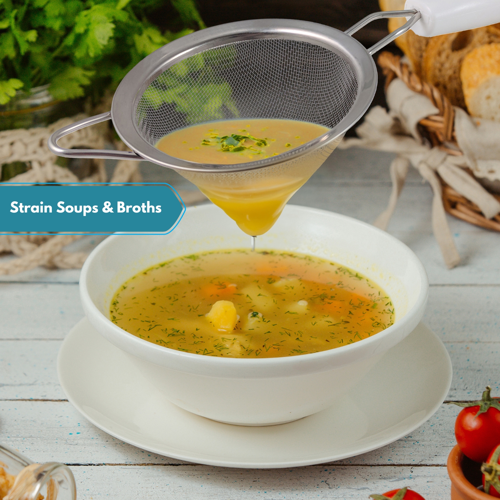 Amark Kitchen Collection Green Leaf Stainless Steel Tea Strainer - Strain Tea, Coffee, Juice, Soups & Sifting Flour