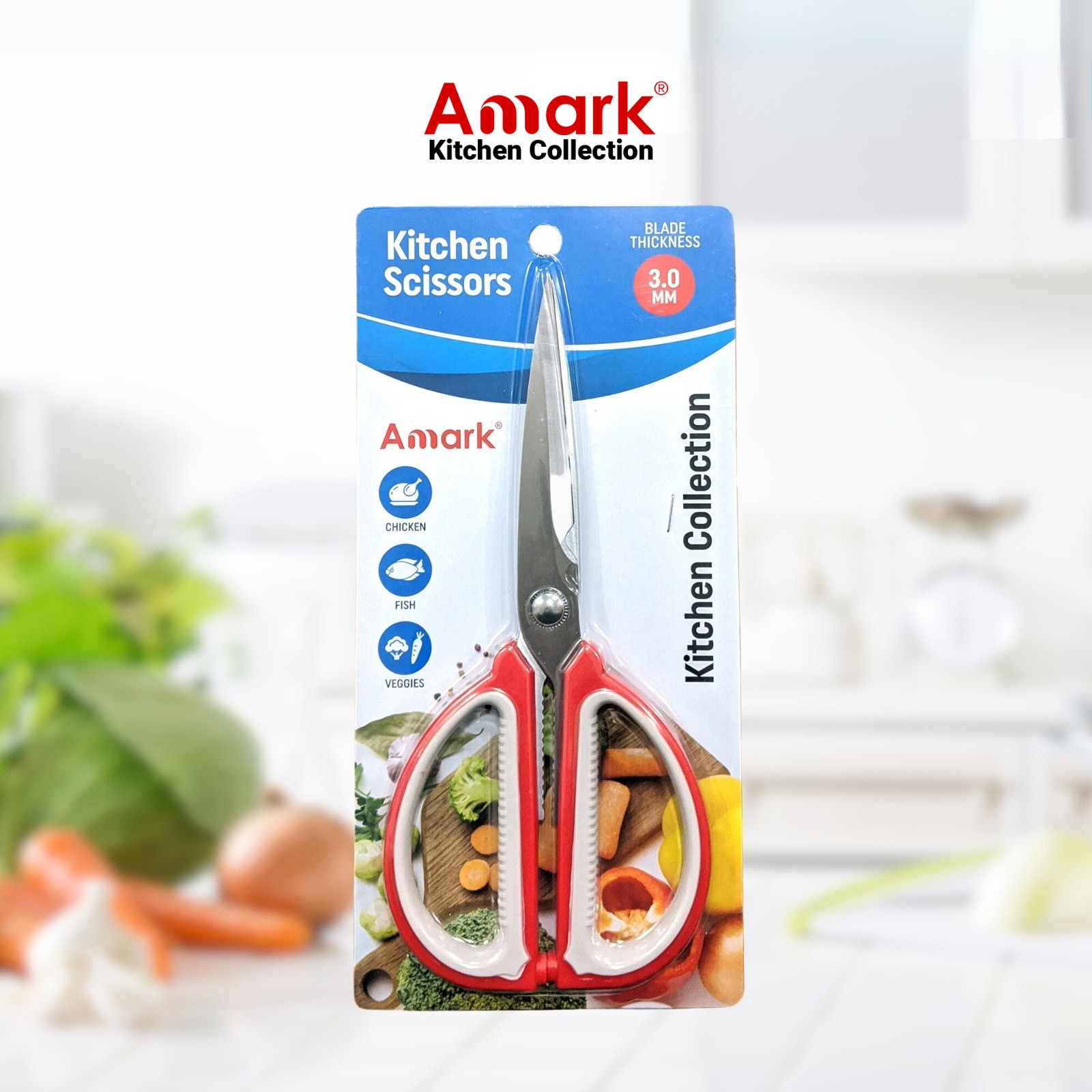 Amark Kitchen Collection Kitchen Scissors - Cuts Meats, Fish, Vegetables & General Home Use